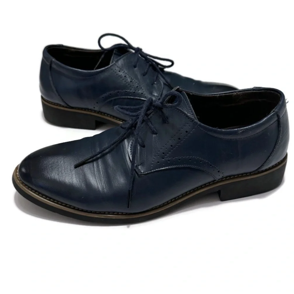 Vintage Blue Leather Lace Up Oxfords, Men's 8.5, Women's‎ 10